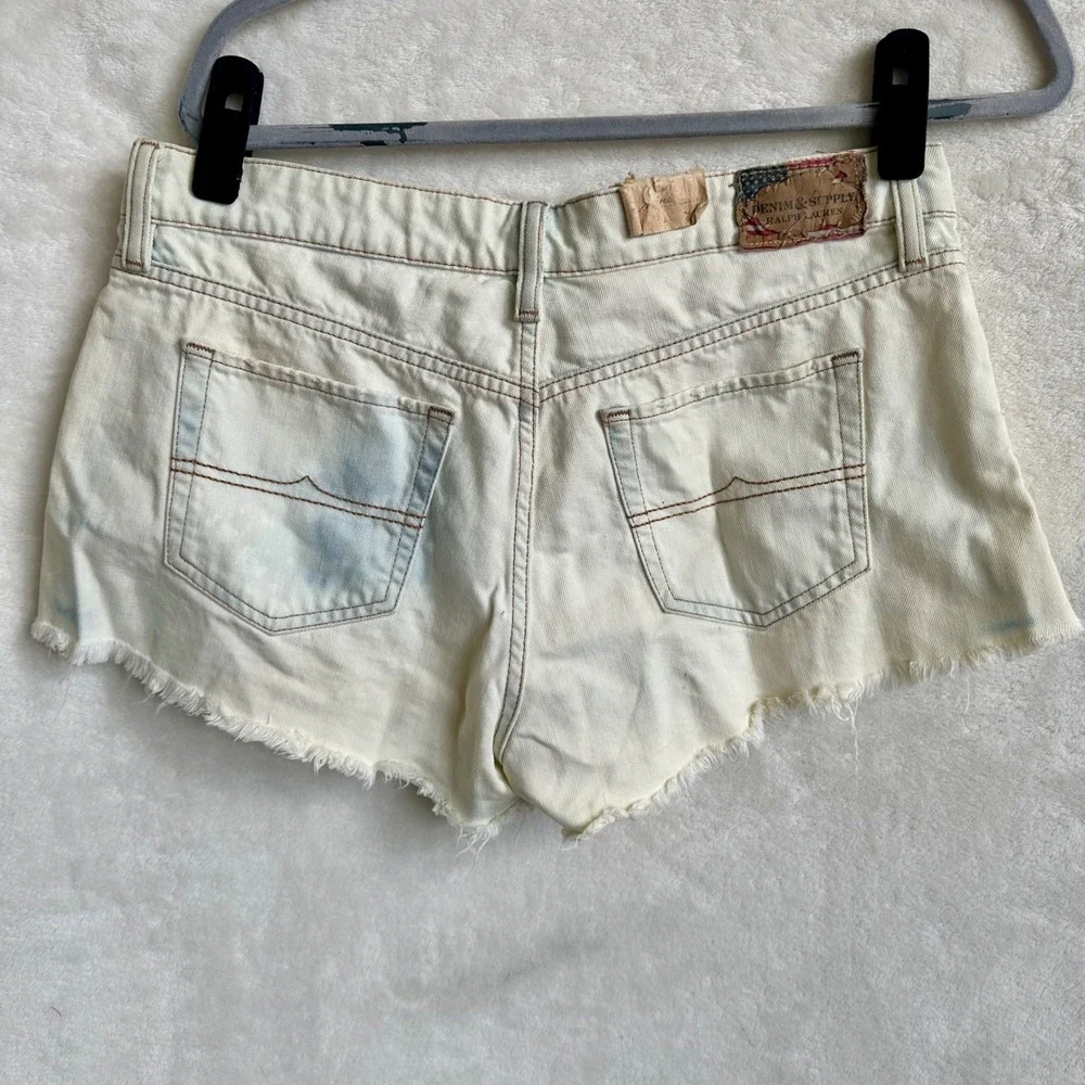 Denim Supply Ralph Lauren Mini Cutoff Shorts Bleached Americana Patch Sz 31